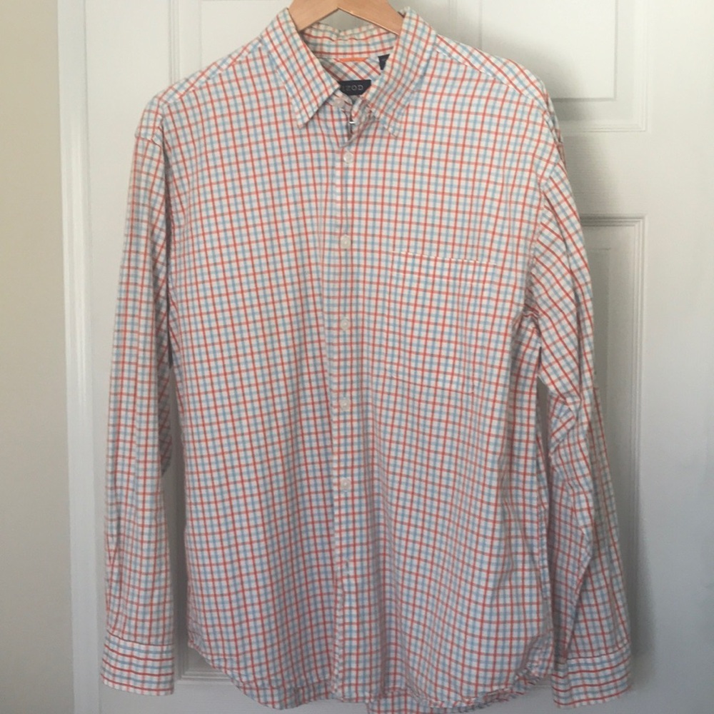 Izod Dress Shirt Large Orange and Baby Blue